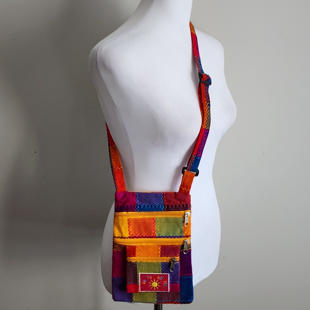 Puerto Vallarta Crossbody Passport Bag Multicolor Woven Patchwork Boho Travel